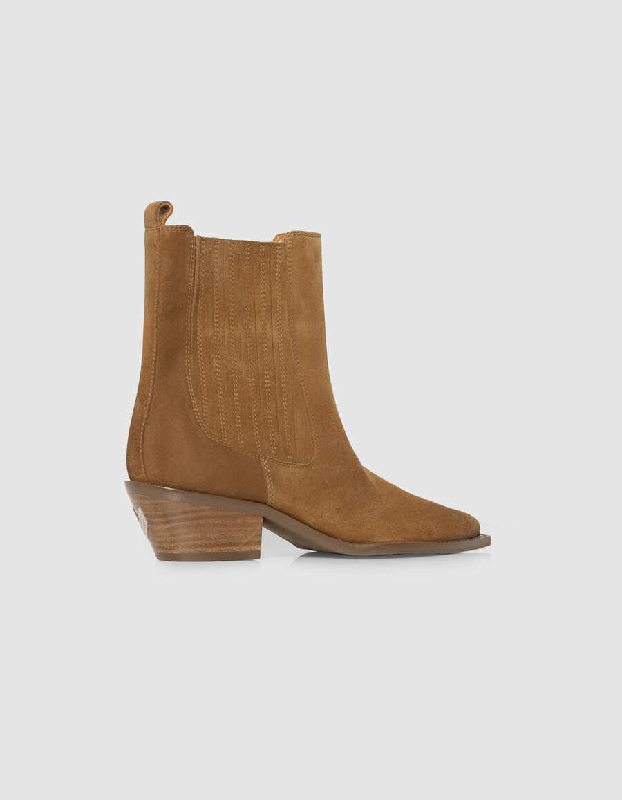 botas chelsea vaqueras de ante color camel para mujer