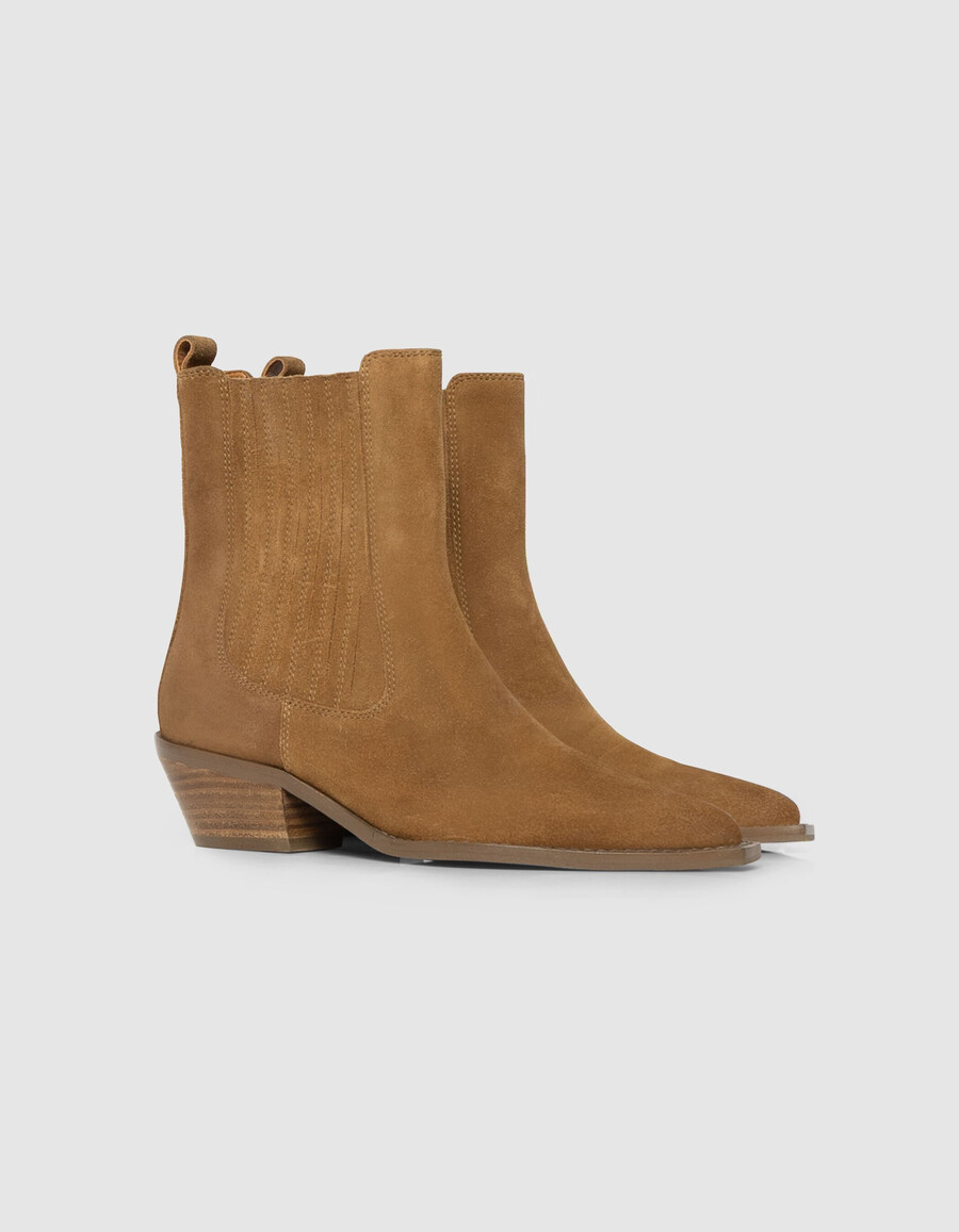 botas chelsea vaqueras de ante color camel para mujer