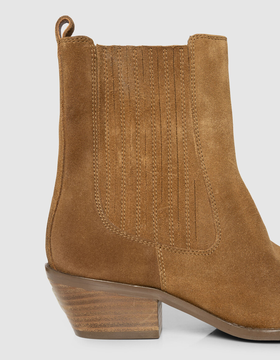 botas chelsea vaqueras de ante color camel para mujer