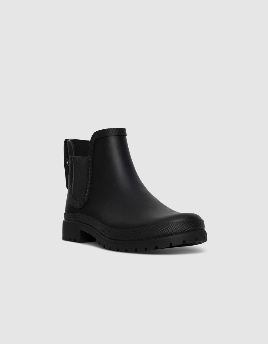 botas de lluvia chelsea negras para mujer con suela con tacos