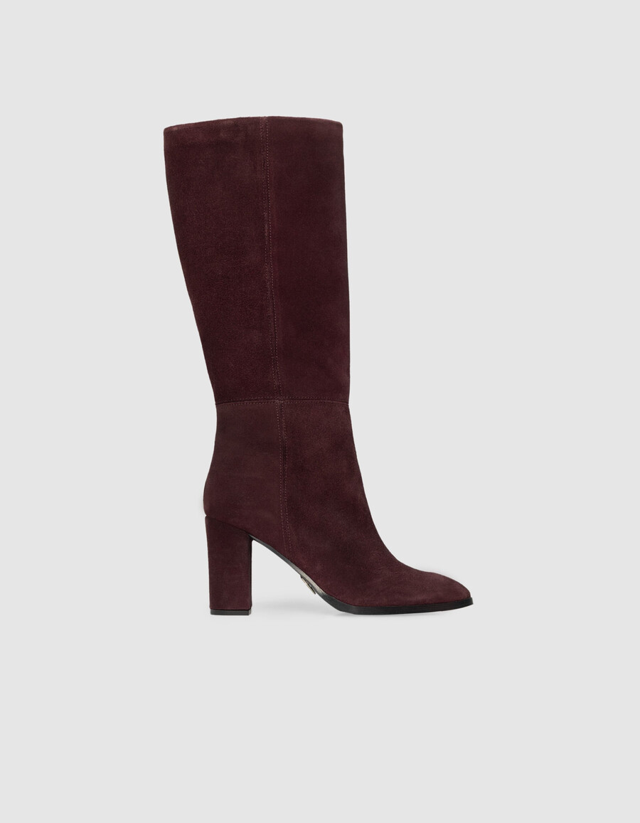 botas de tacón de ante burdeos para mujer