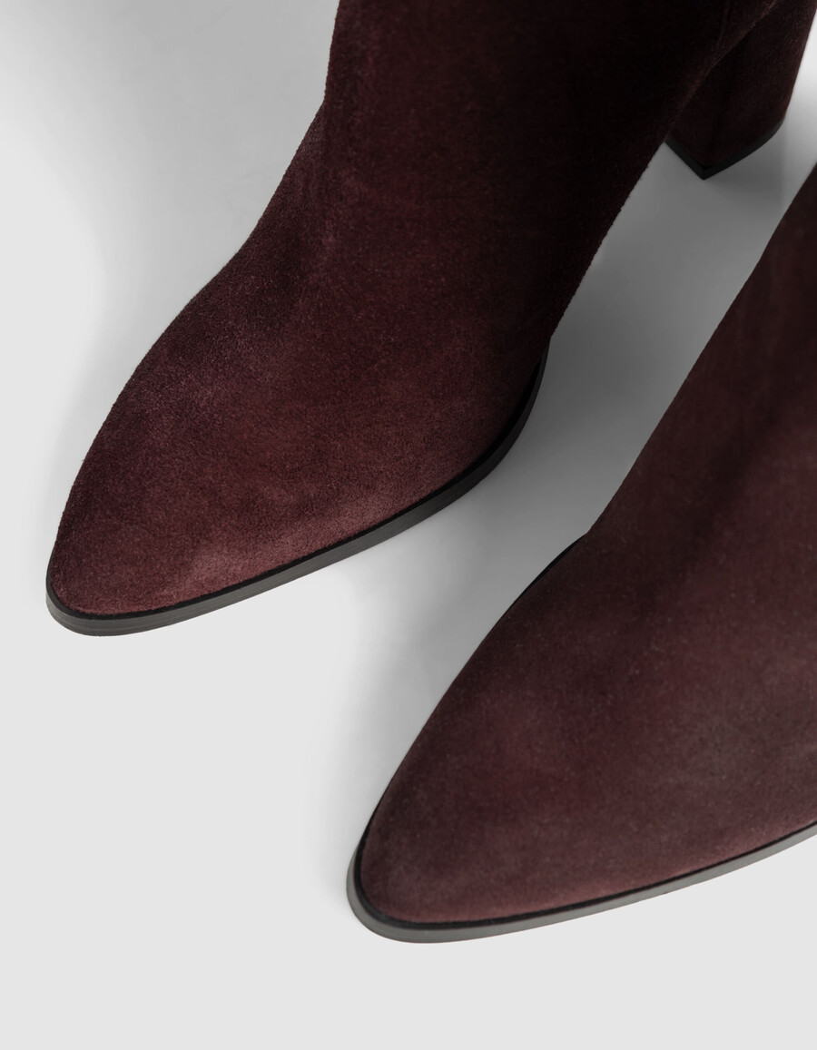 botas de tacón de ante burdeos para mujer
