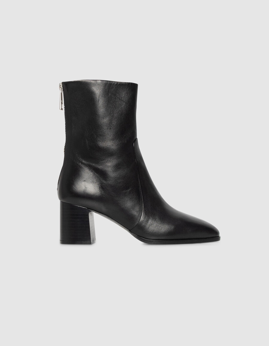 botas de tacón con cremallera de cuero negro para mujer