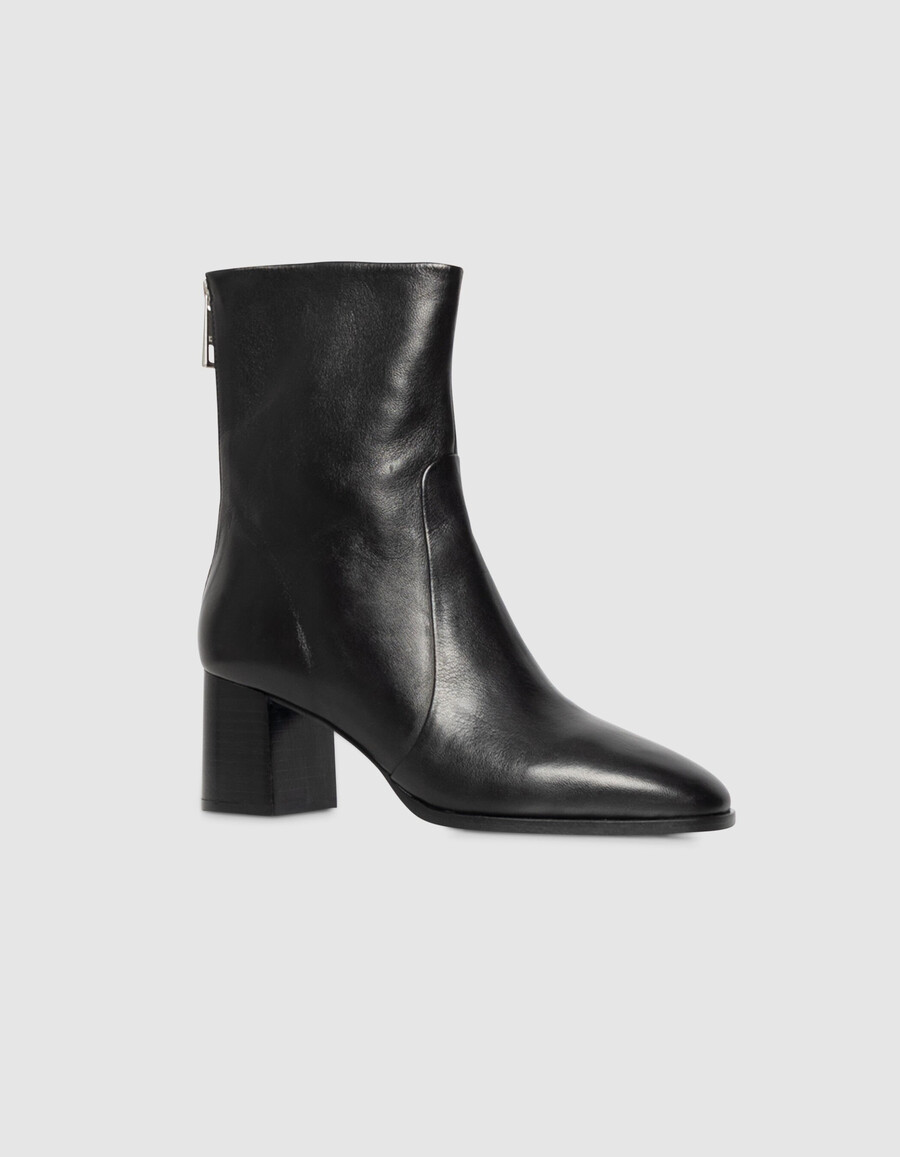 botas de tacón con cremallera de cuero negro para mujer