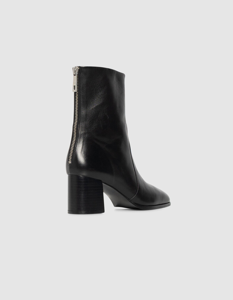 botas de tacón con cremallera de cuero negro para mujer