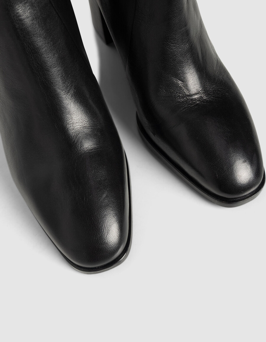 botas de tacón con cremallera de cuero negro para mujer