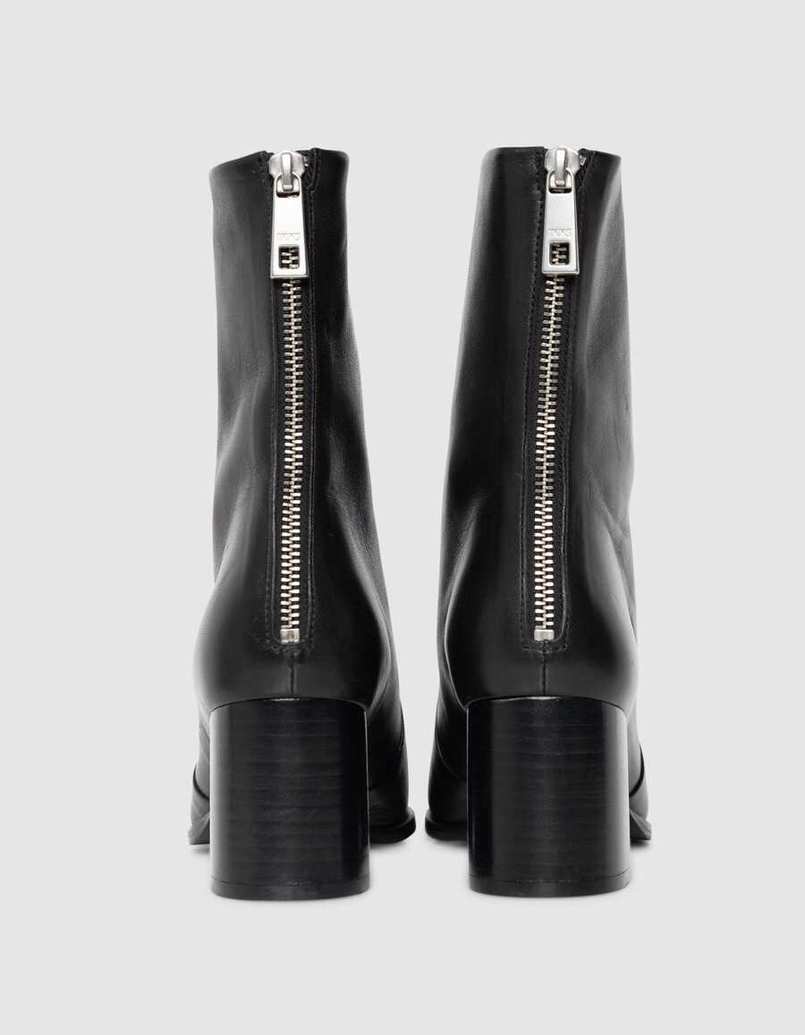 botas de tacón con cremallera de cuero negro para mujer