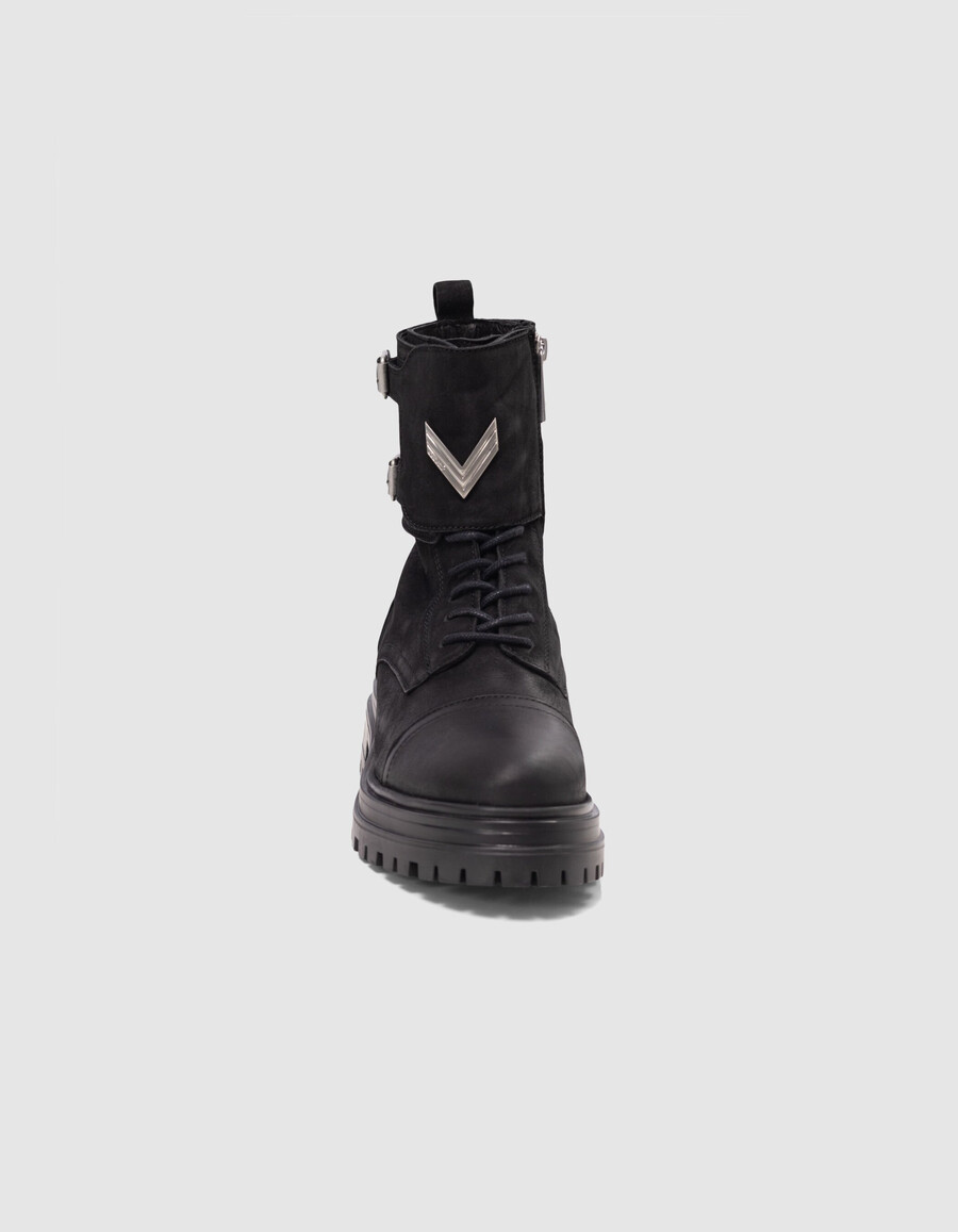 botas ranger de piel nobuk negra para mujer