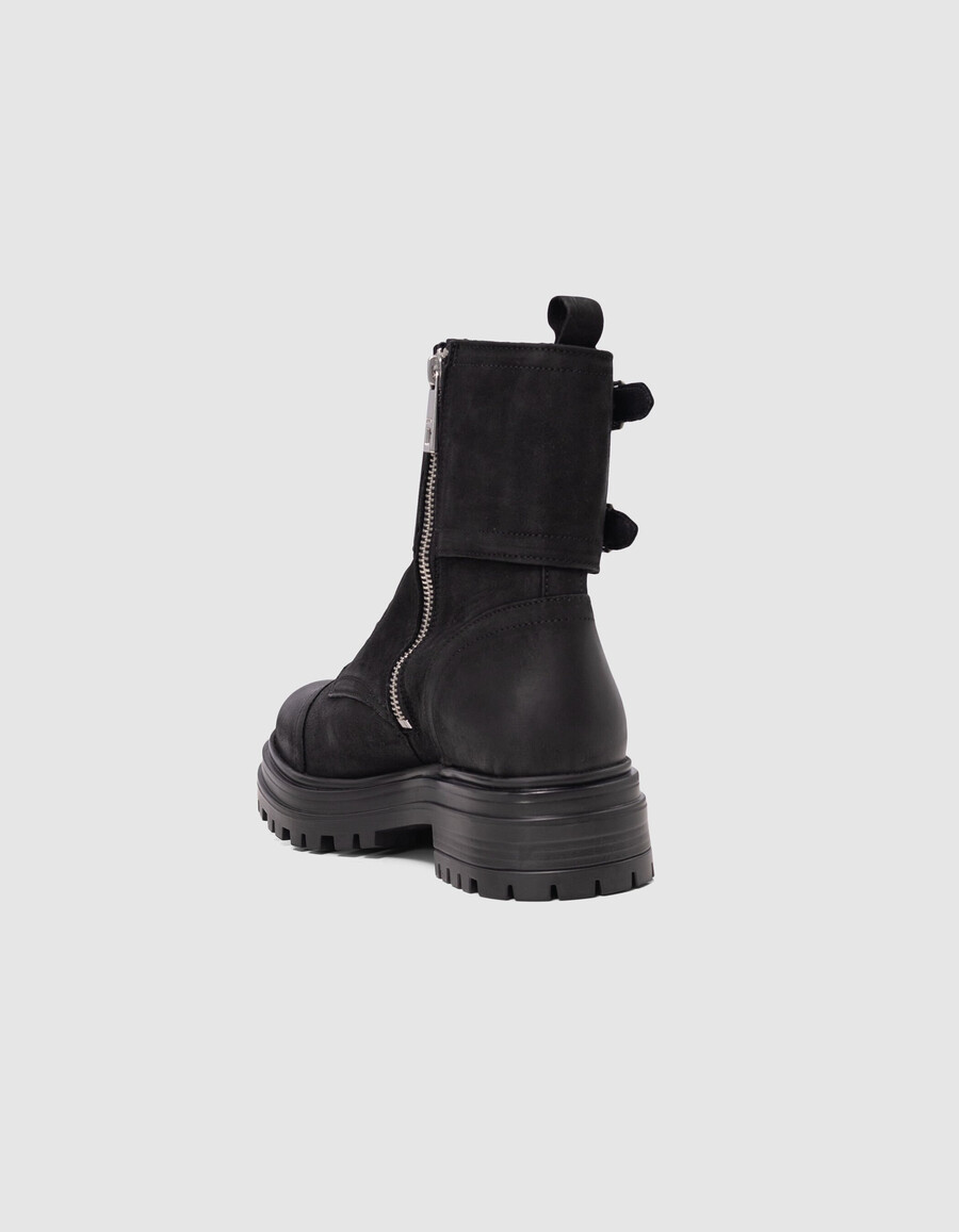 botas ranger de piel nobuk negra para mujer
