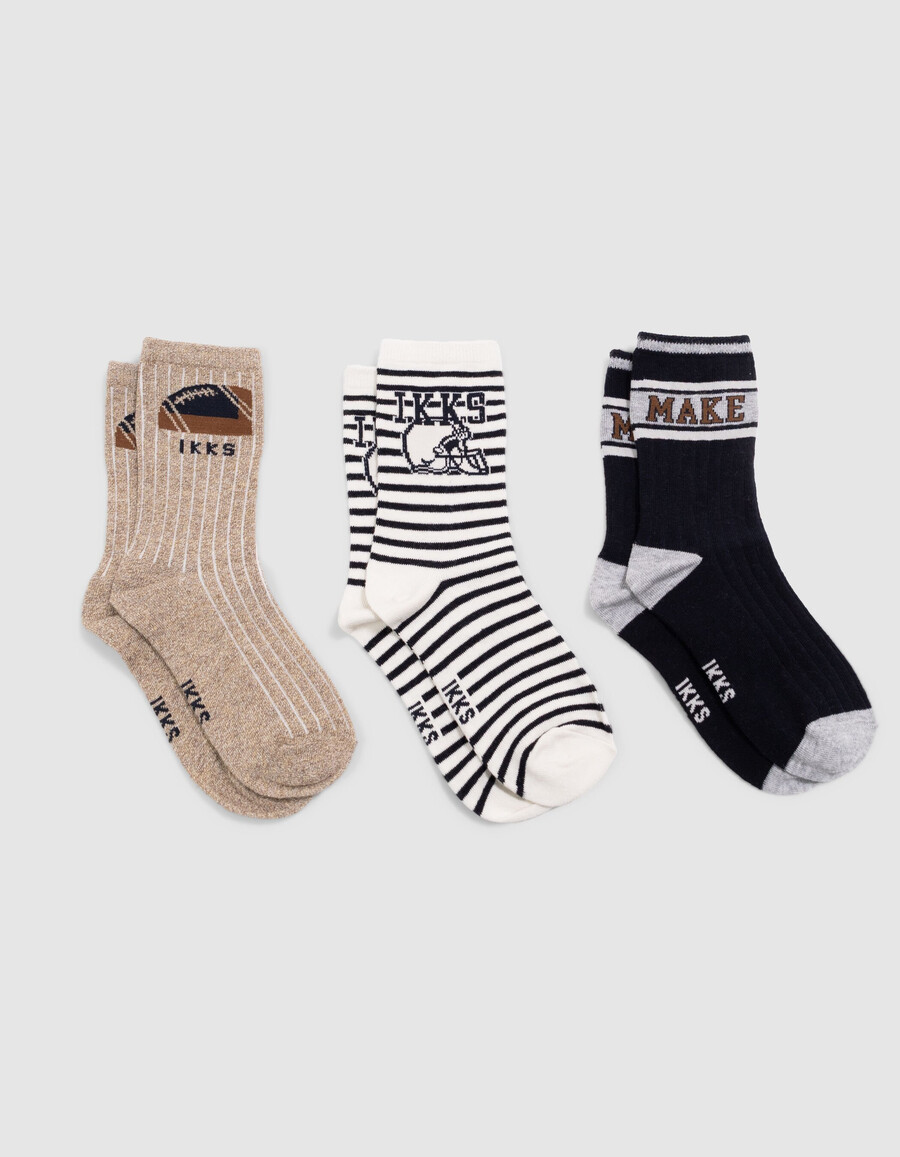 calcetines para niño en azul marino crudo y beige