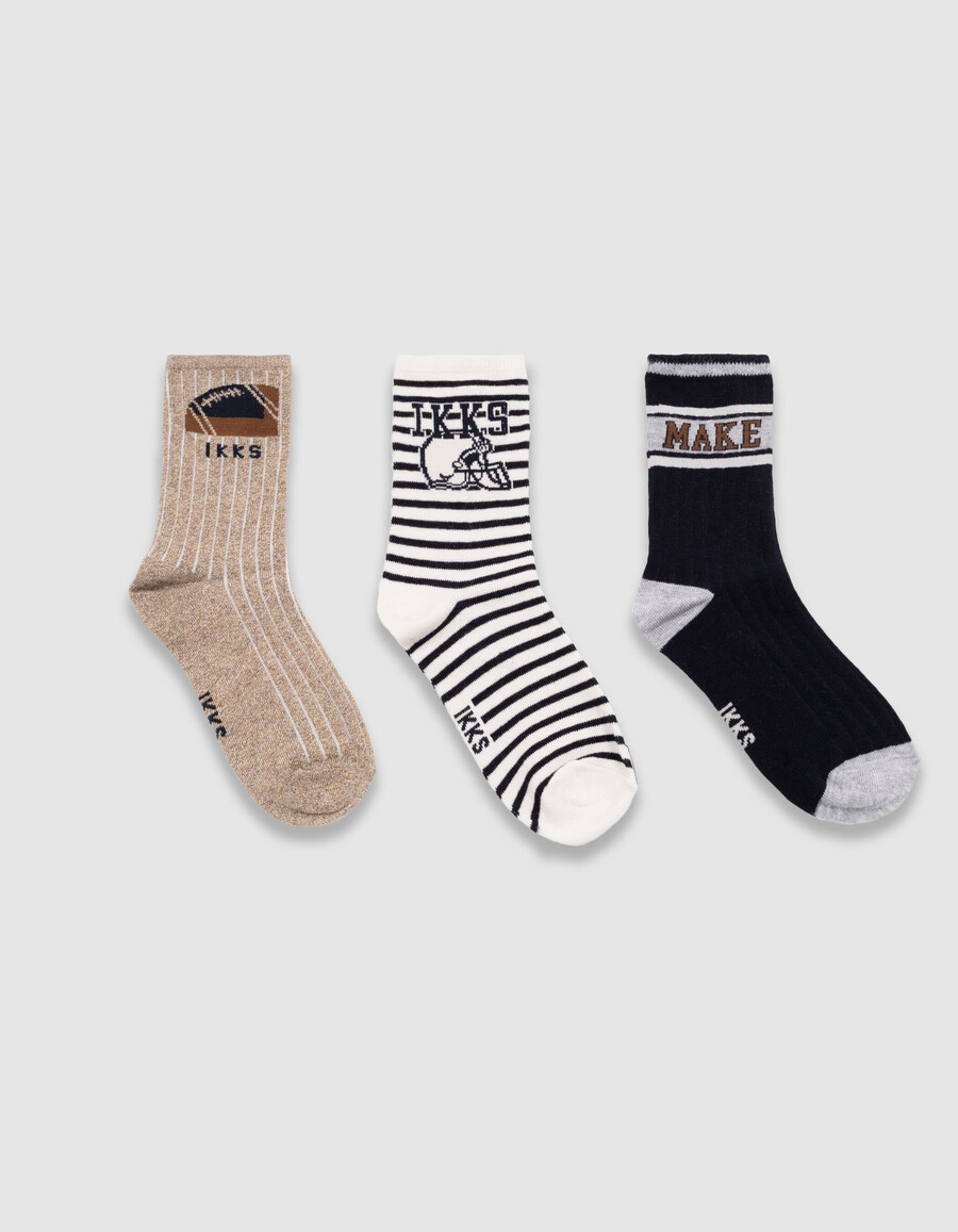 calcetines para niño en azul marino crudo y beige