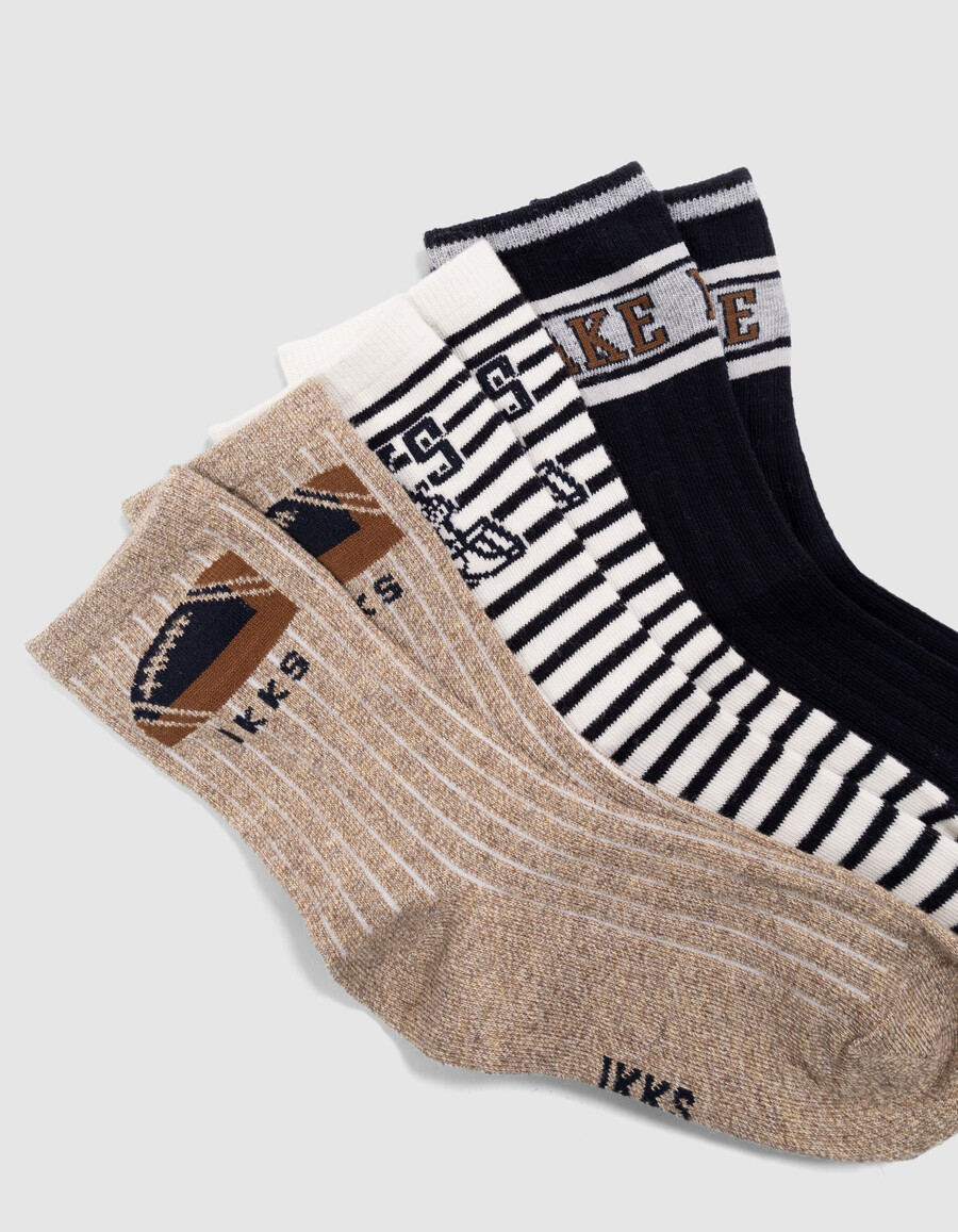 calcetines para niño en azul marino crudo y beige