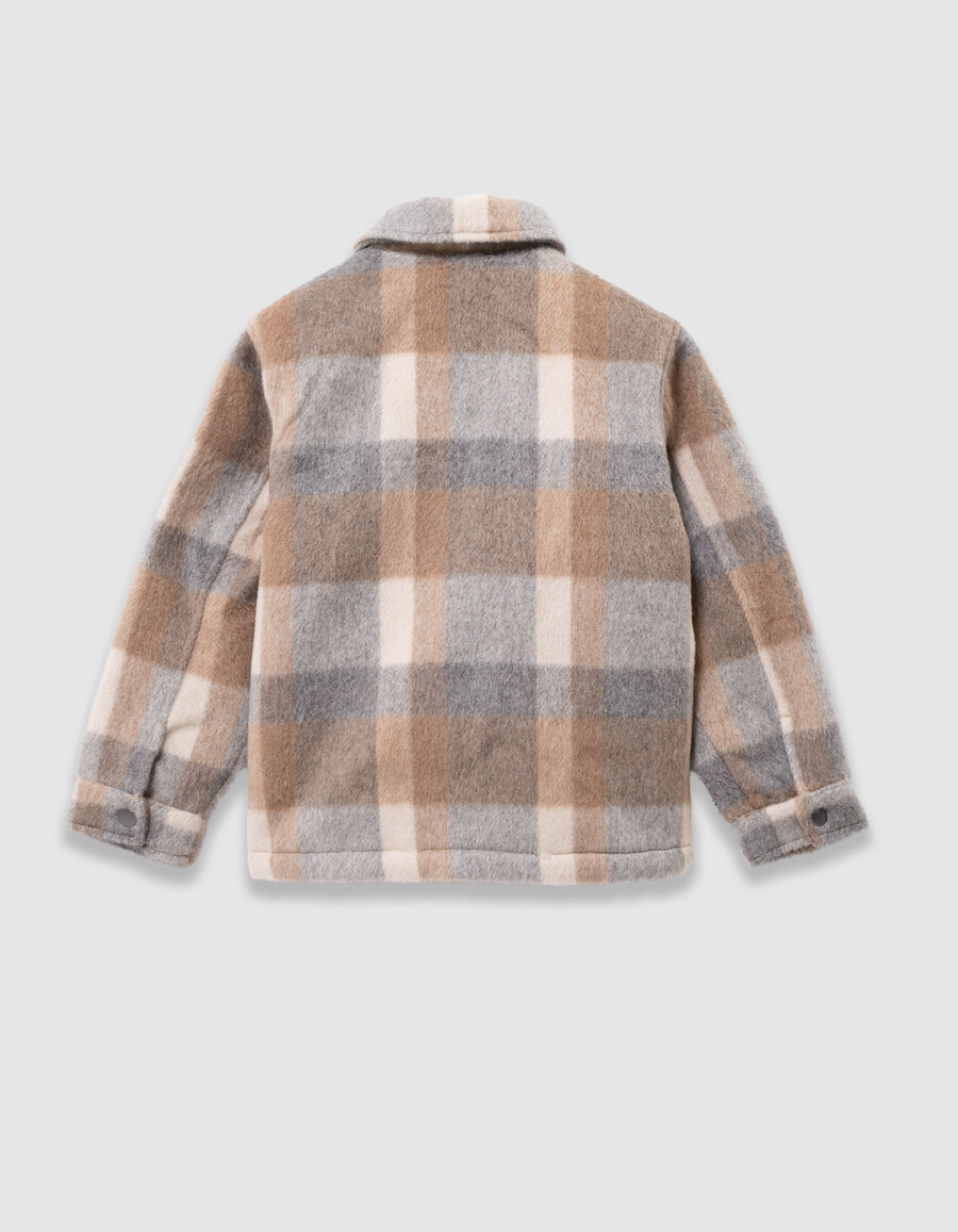 chaqueta de lana a cuadros beige con forro de piel para niño