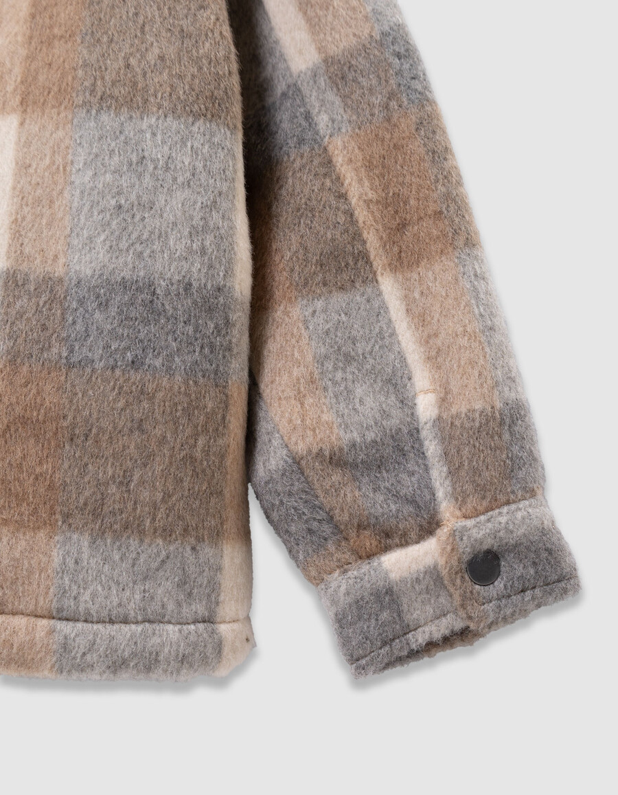 chaqueta de lana a cuadros beige con forro de piel para niño