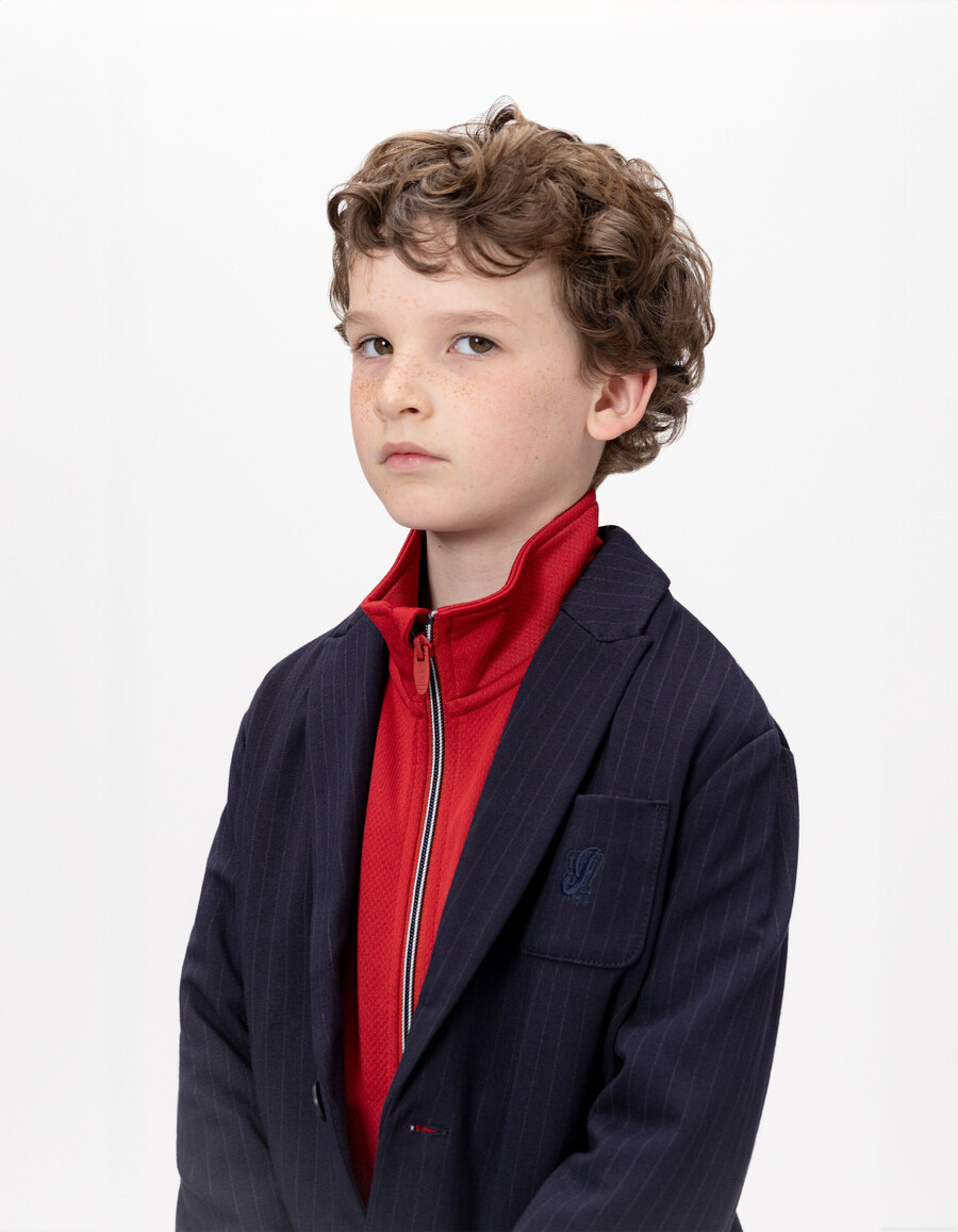 chaqueta de traje de raya diplomática azul marino para niño