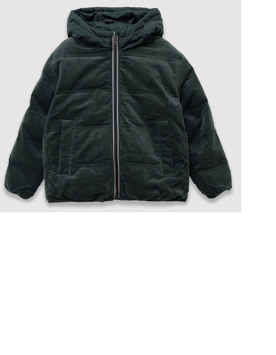 chaqueta acolchada reversible de terciopelo verde para niño