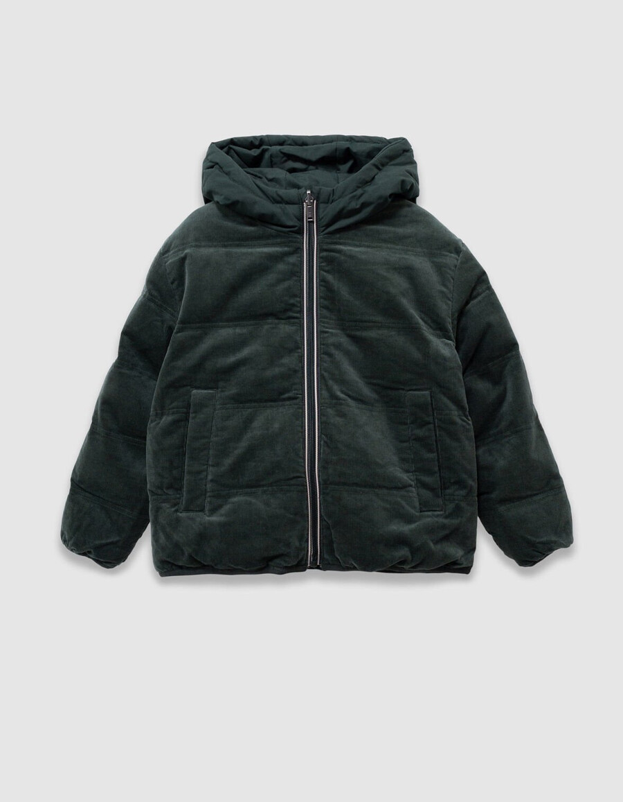chaqueta acolchada reversible de terciopelo verde para niño