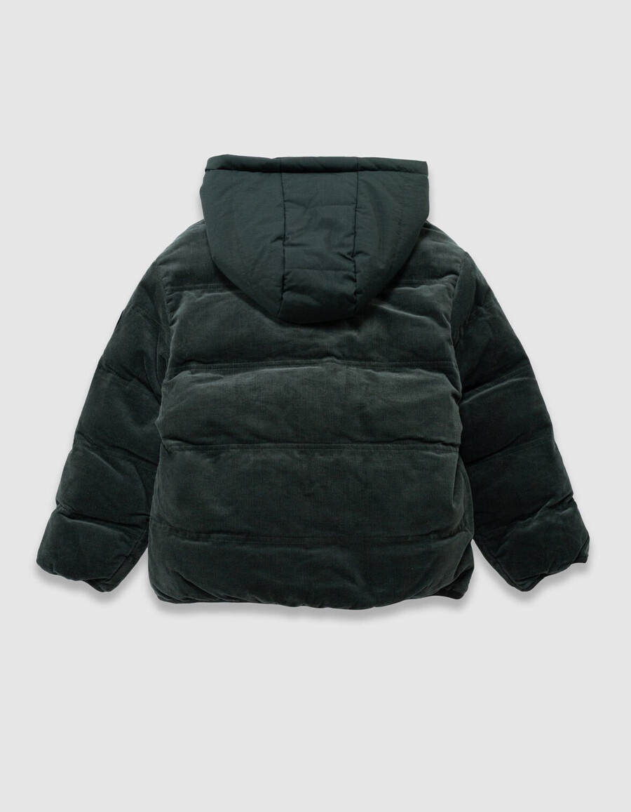 chaqueta acolchada reversible de terciopelo verde para niño