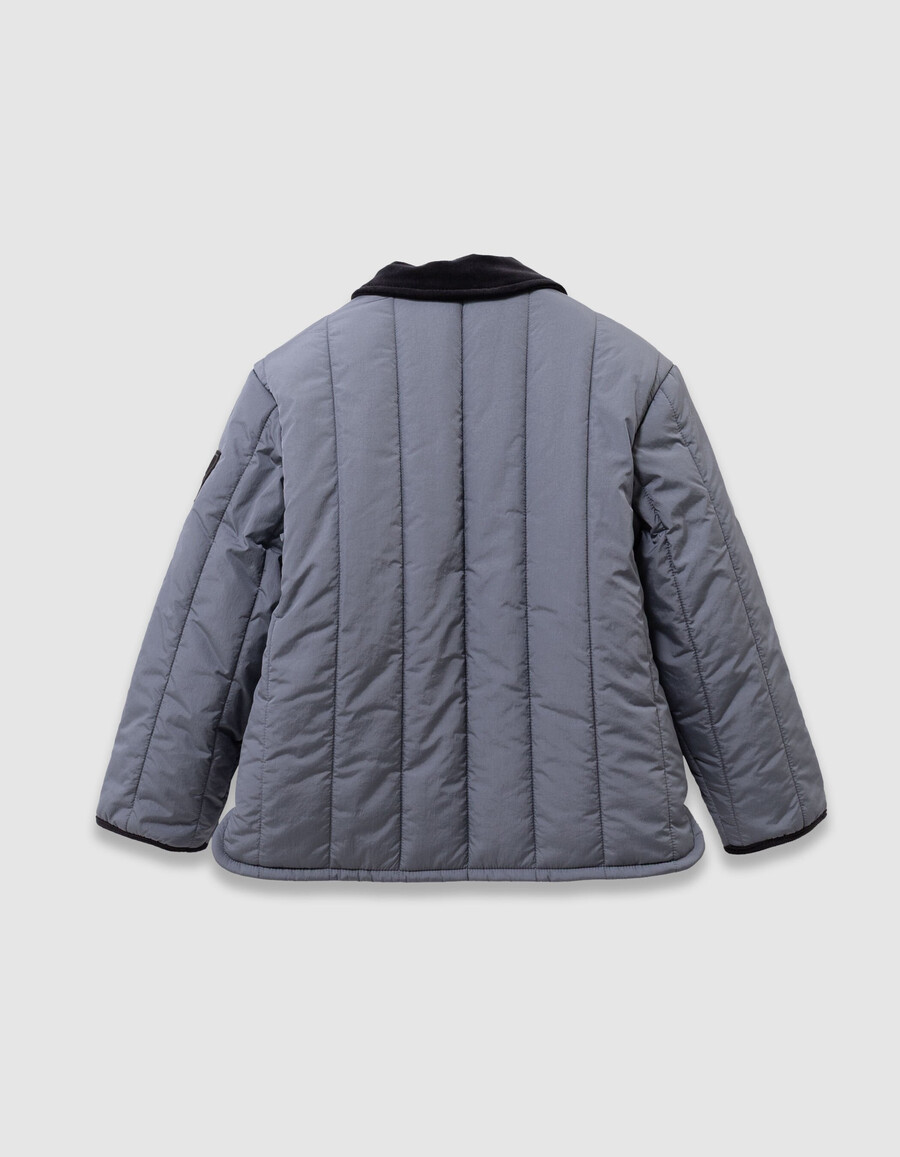 chaqueta acolchada azul para niño con cuello de terciopelo