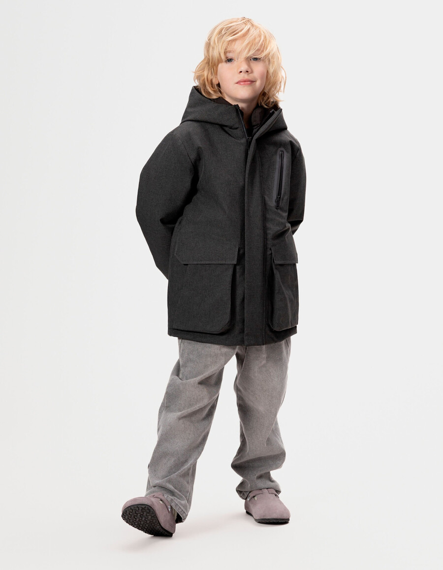 parka gris para niño con forro acolchado
