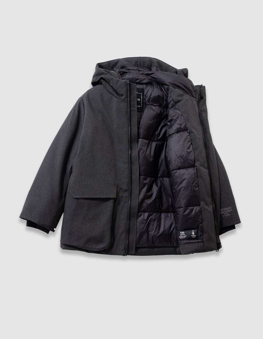 parka gris para niño con forro acolchado