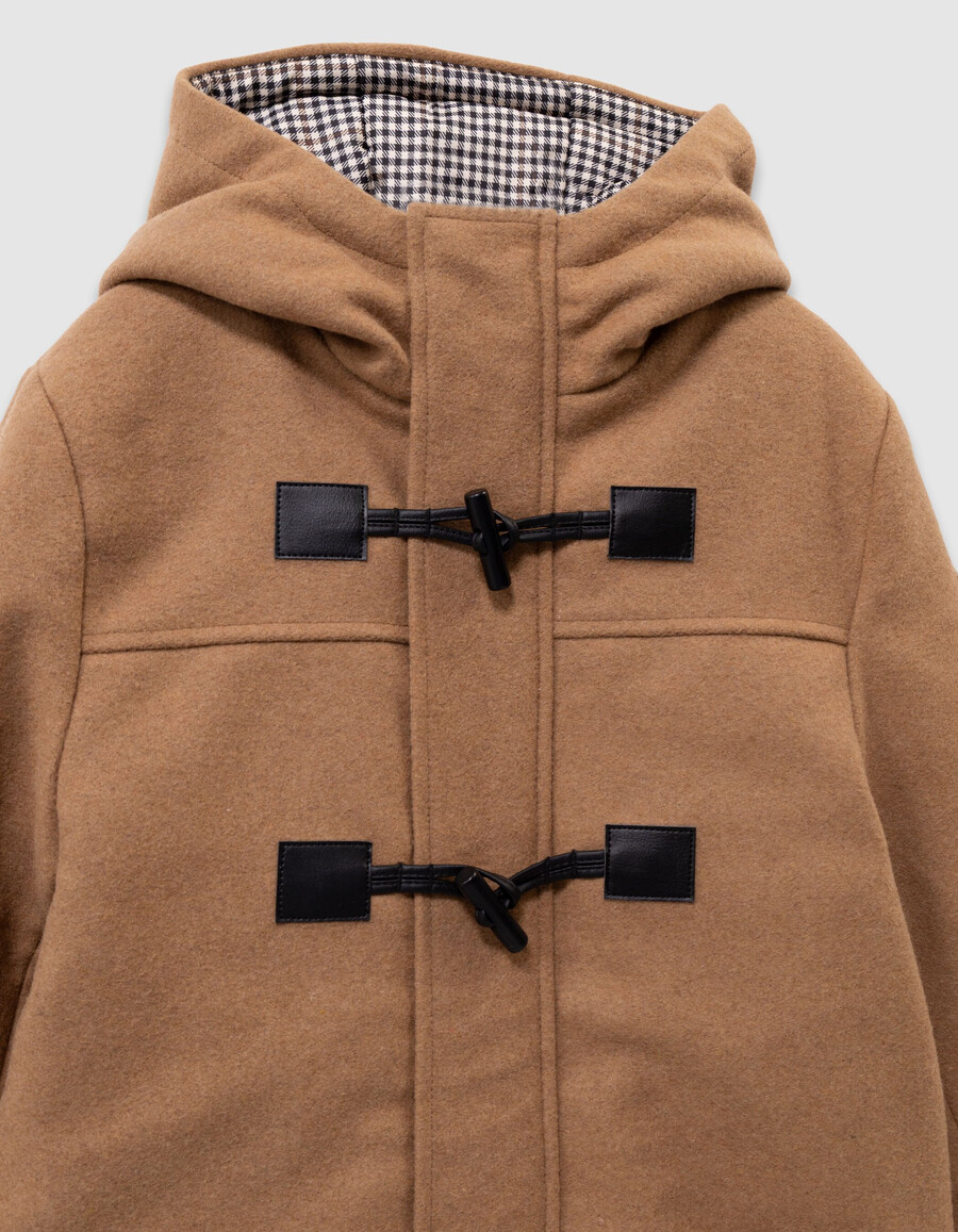 abrigo con capucha estilo trenca de lana beige para niño