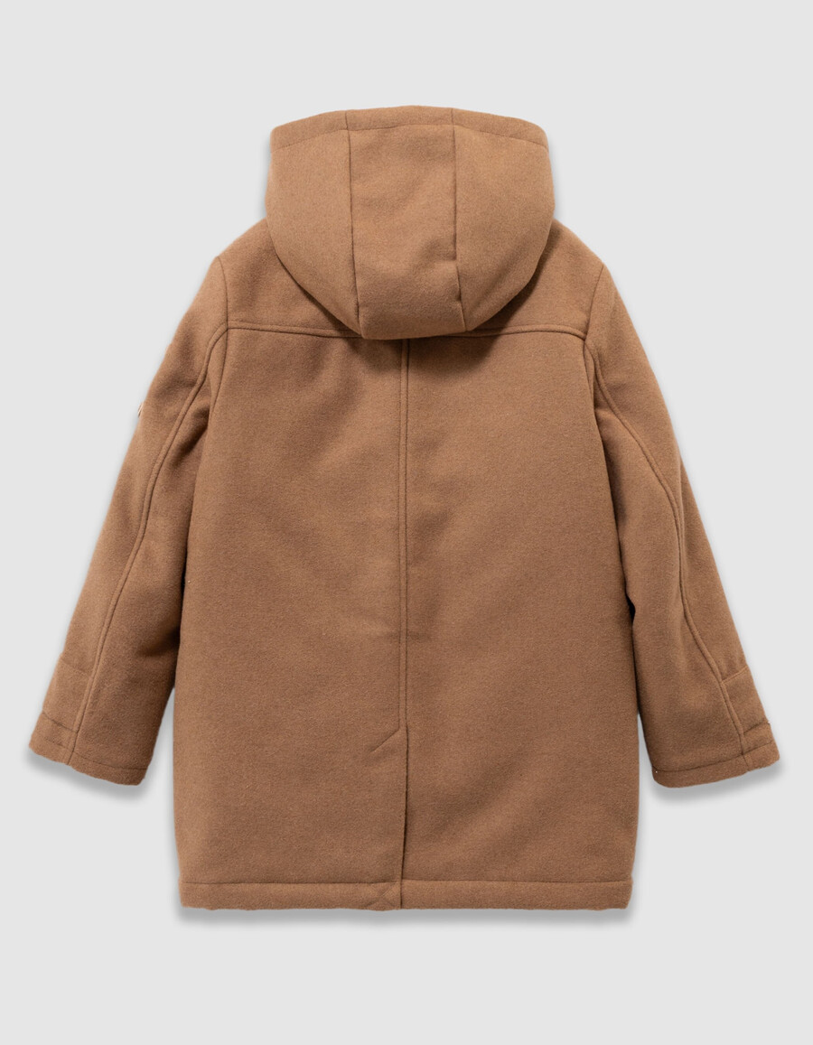 abrigo con capucha estilo trenca de lana beige para niño