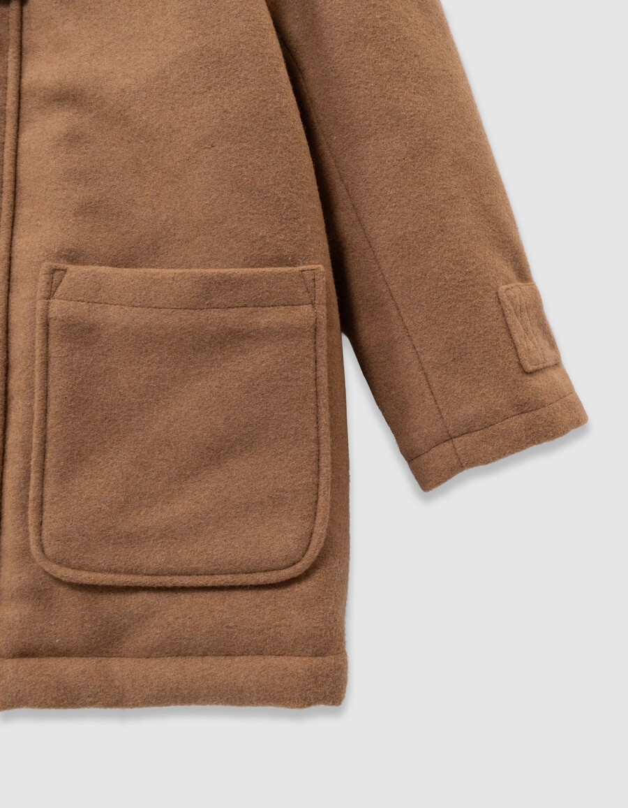 abrigo con capucha estilo trenca de lana beige para niño