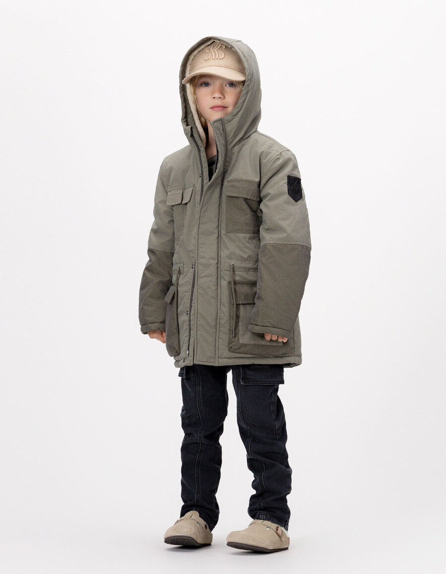 parka caqui 3 en 1 y chaqueta acolchada reversible para niño