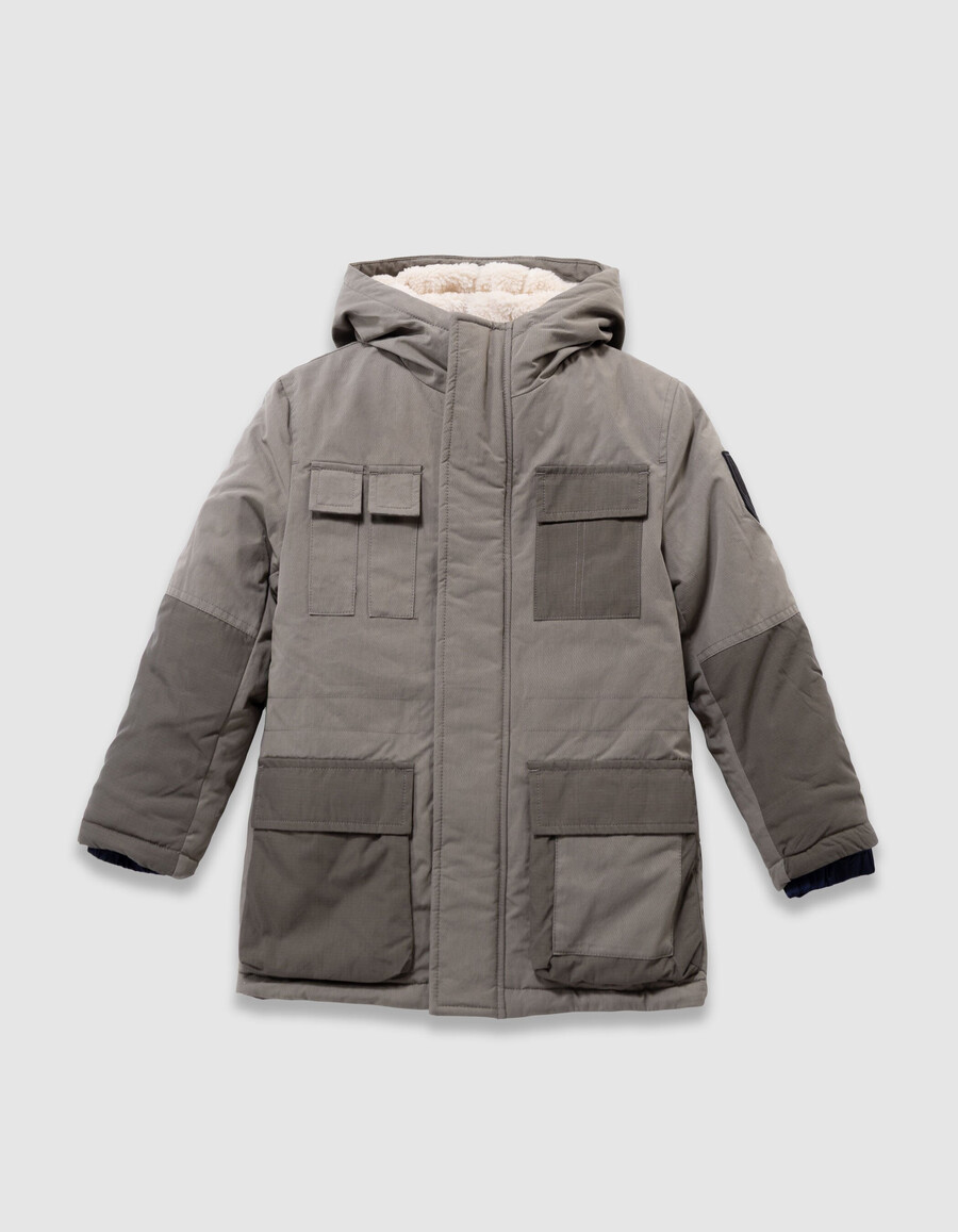 parka caqui 3 en 1 y chaqueta acolchada reversible para niño