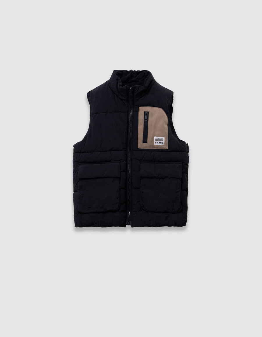 parka beige 2 en 1 y chaqueta acolchada sin mangas para niño