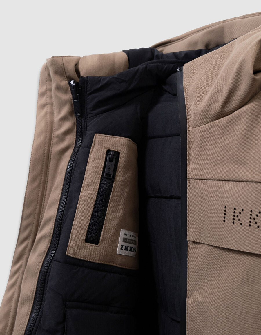 parka beige 2 en 1 y chaqueta acolchada sin mangas para niño