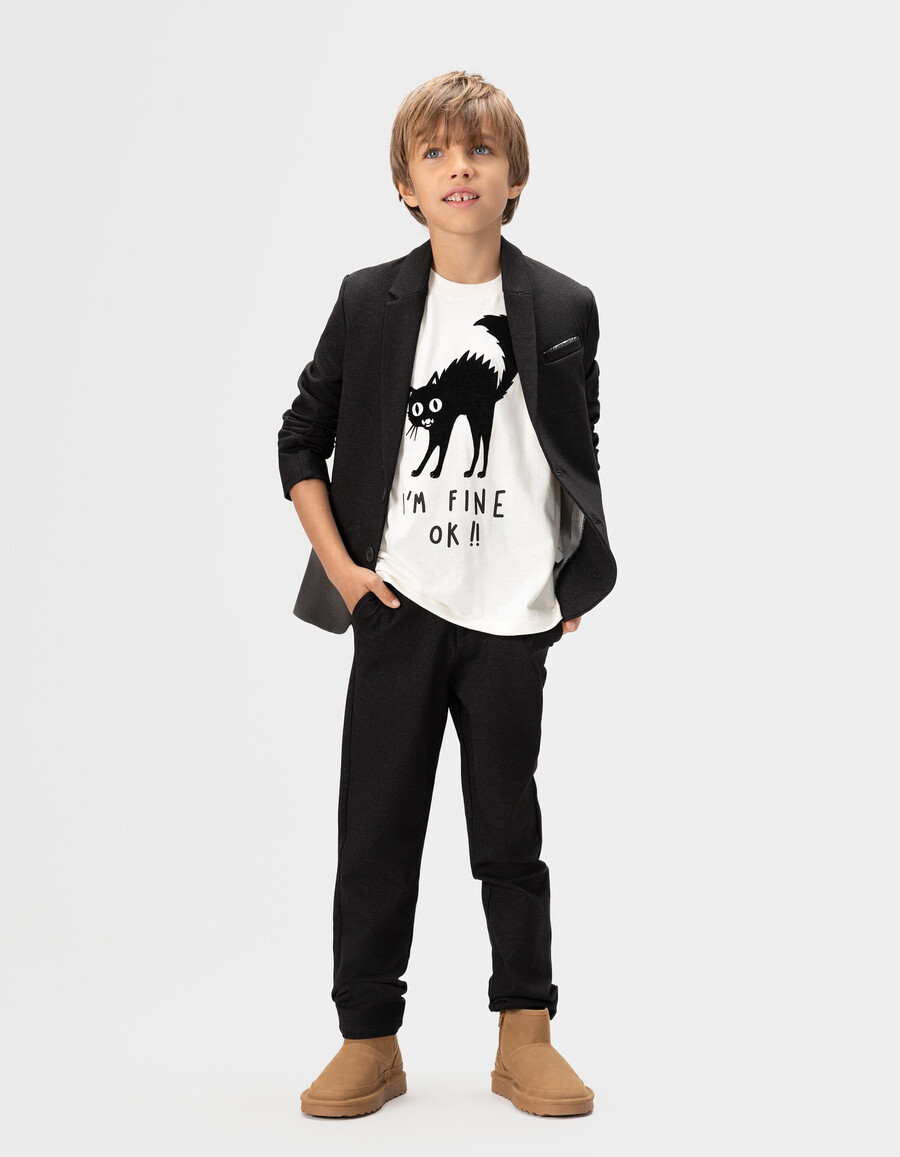 chaqueta de traje de ocasión semi lisa negra para niño