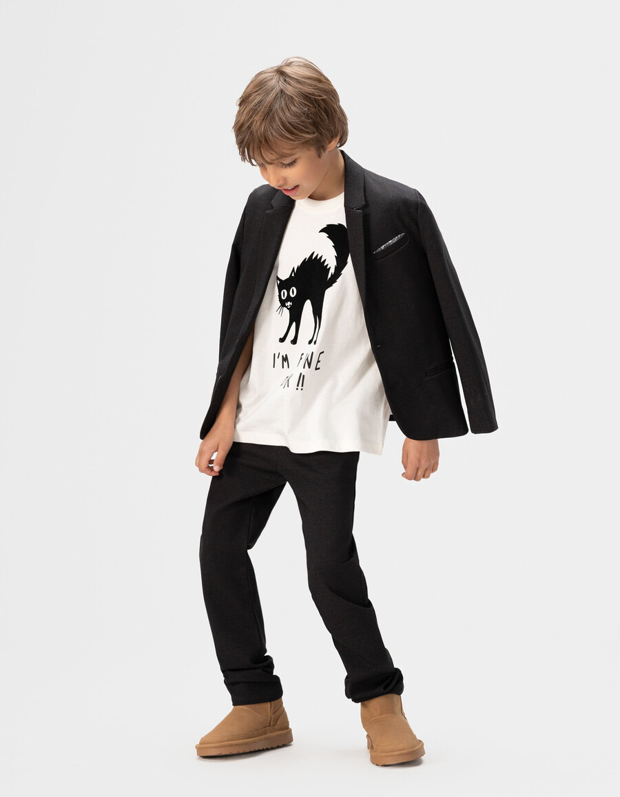 chaqueta de traje de ocasión semi lisa negra para niño