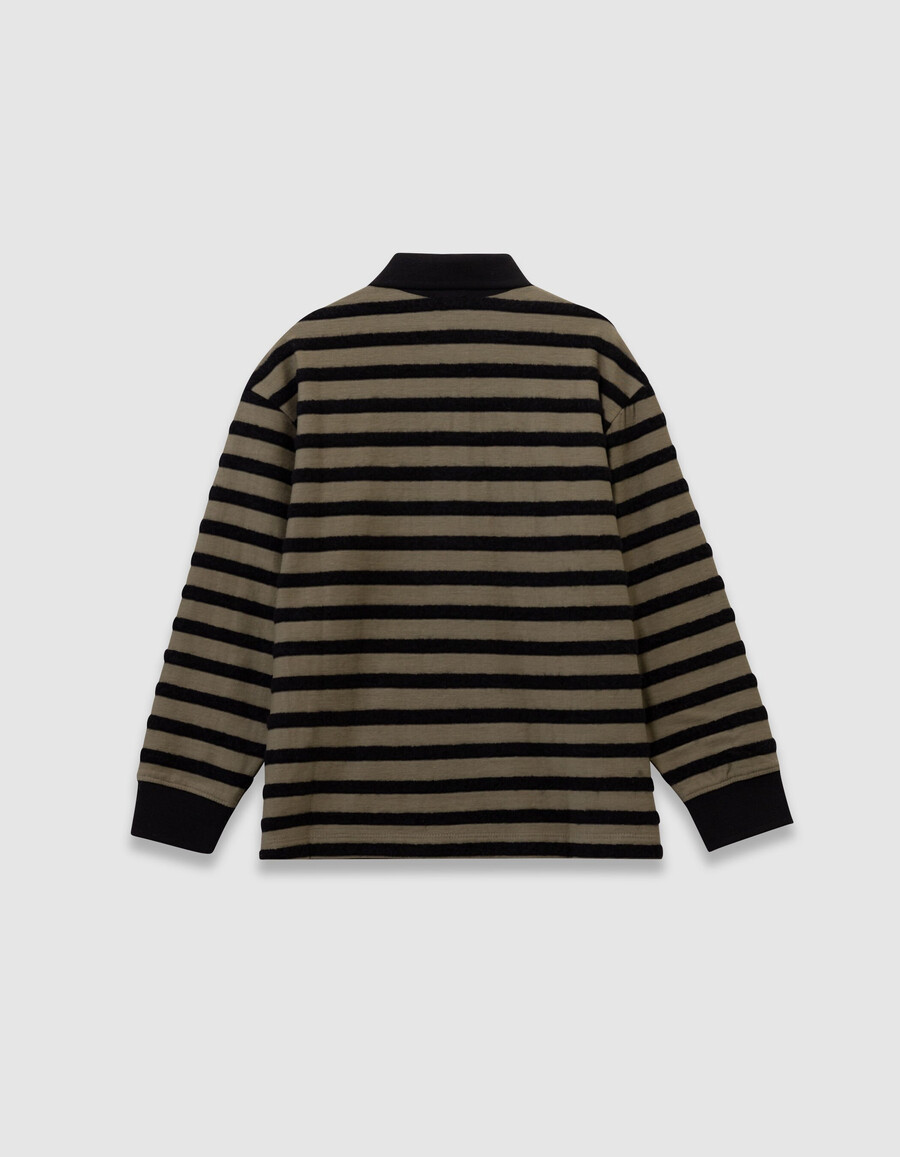 polo de manga larga para niño color caqui con rayas de terciopelo negro