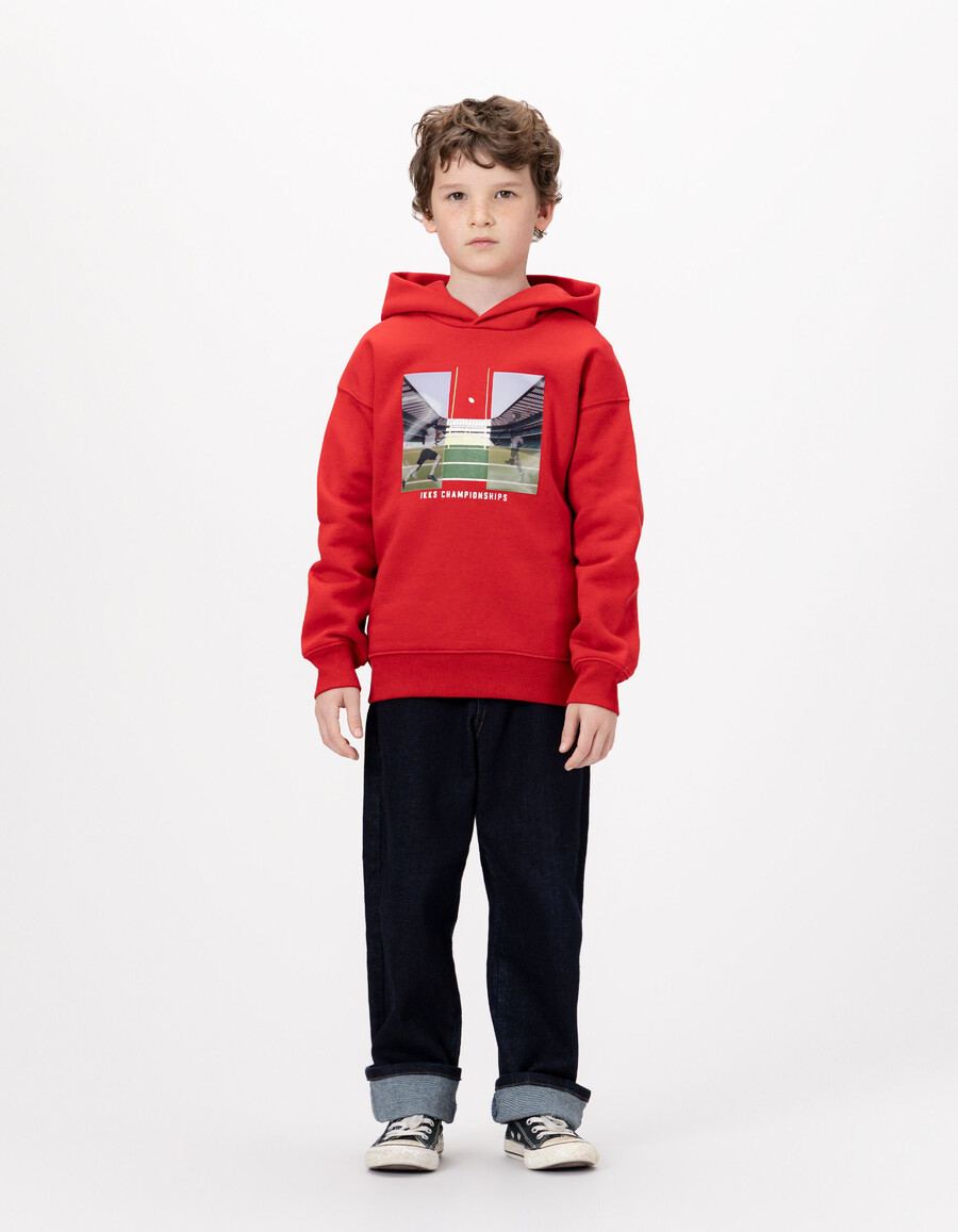 sudadera roja con capucha para niño con imagen lenticular