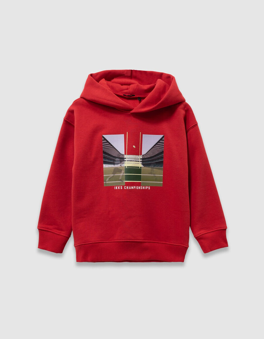sudadera roja con capucha para niño con imagen lenticular