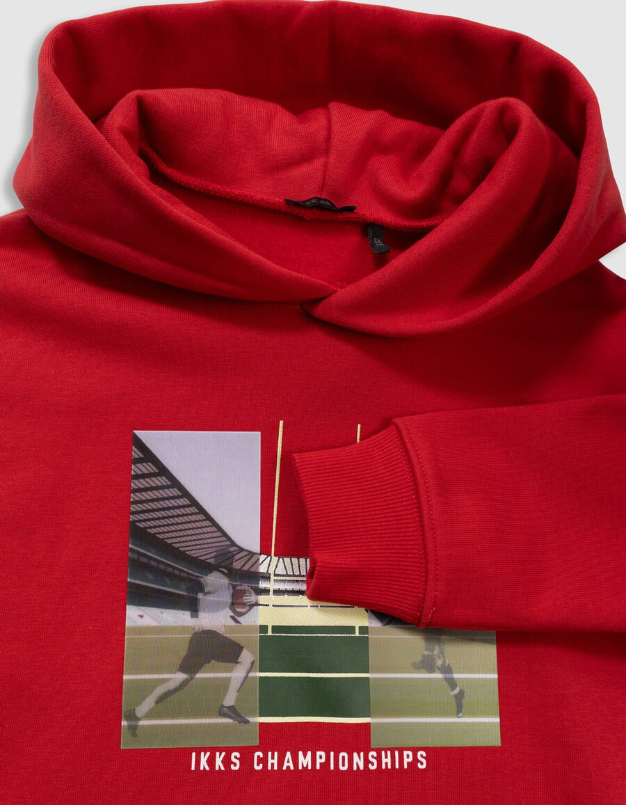 sudadera roja con capucha para niño con imagen lenticular
