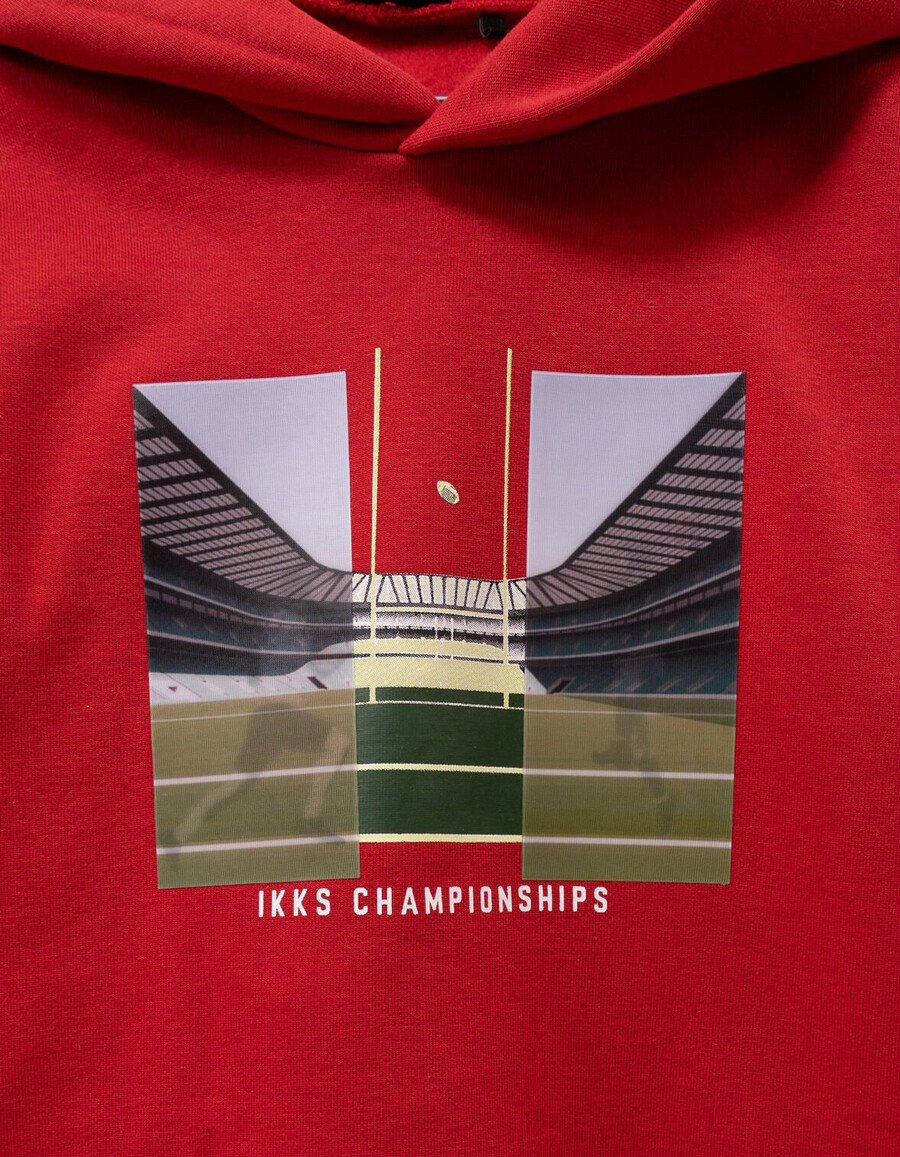 sudadera roja con capucha para niño con imagen lenticular