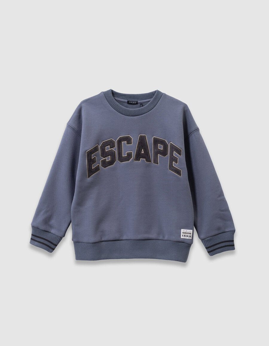 sudadera azul para niño eslogan bordado en pana