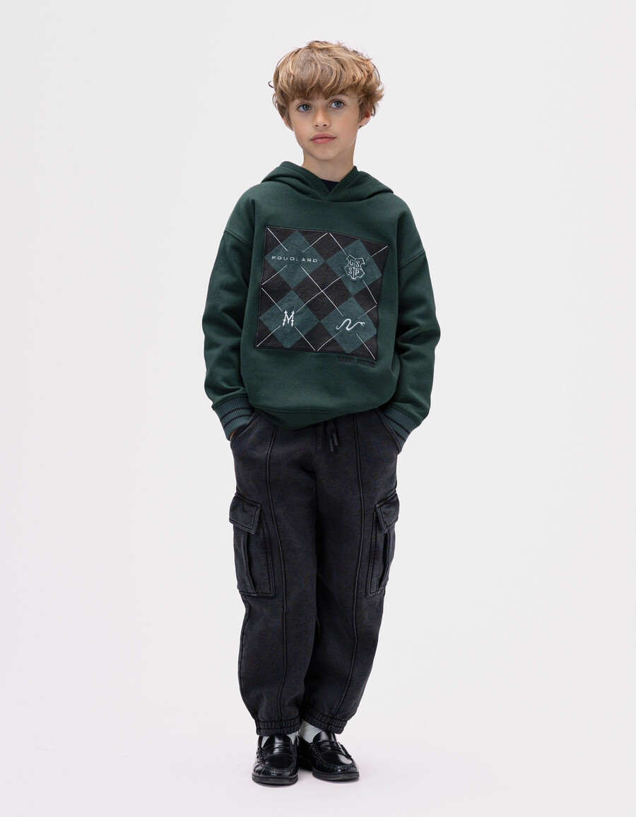 sudadera verde a cuadros con bordado de harry potter para niño