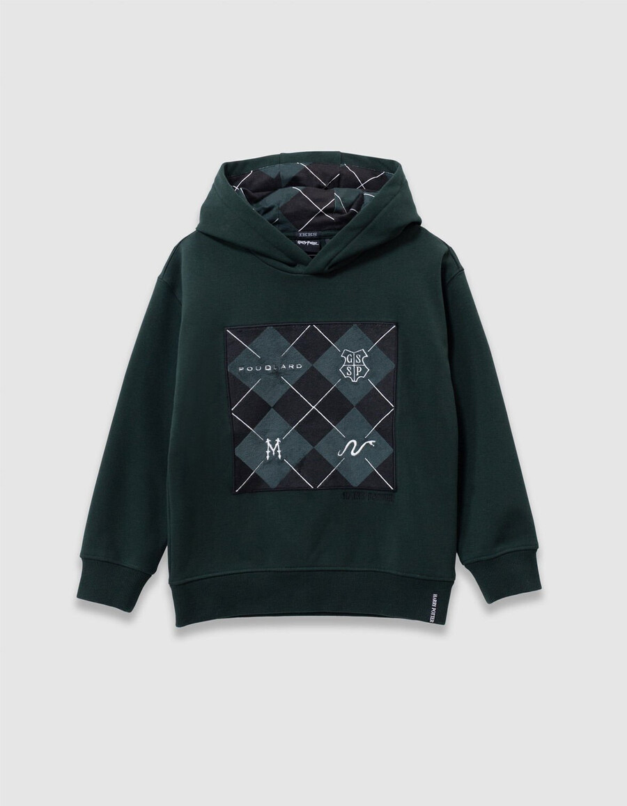 sudadera verde a cuadros con bordado de harry potter para niño