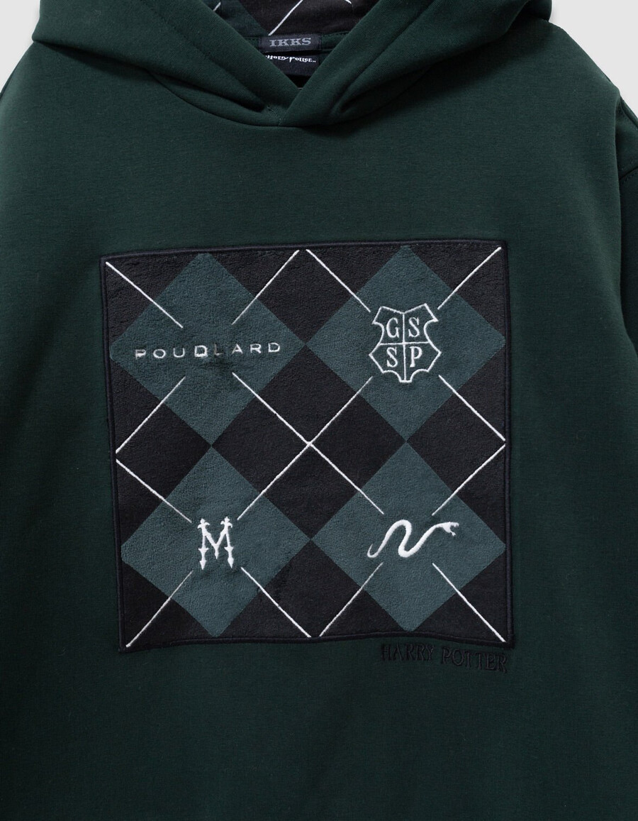 sudadera verde a cuadros con bordado de harry potter para niño