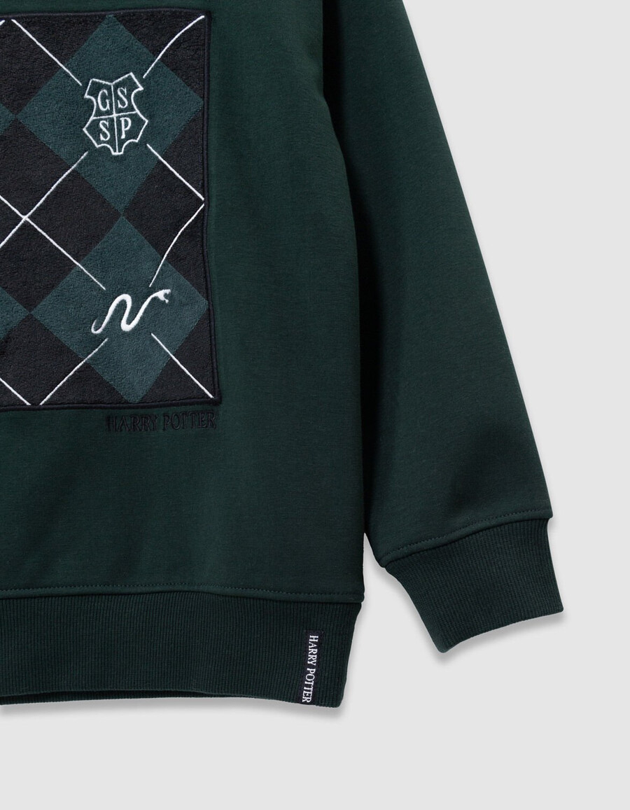 sudadera verde a cuadros con bordado de harry potter para niño