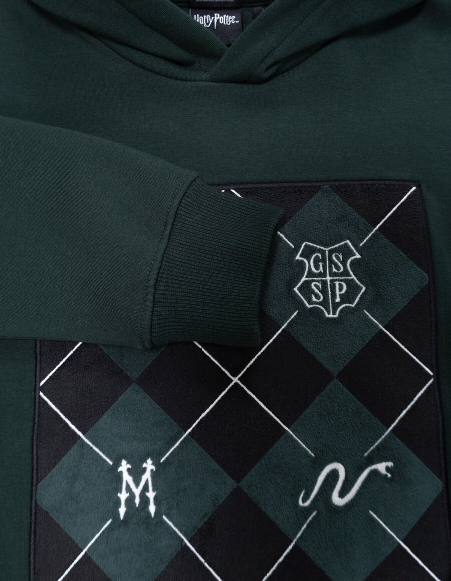 sudadera verde a cuadros con bordado de harry potter para niño