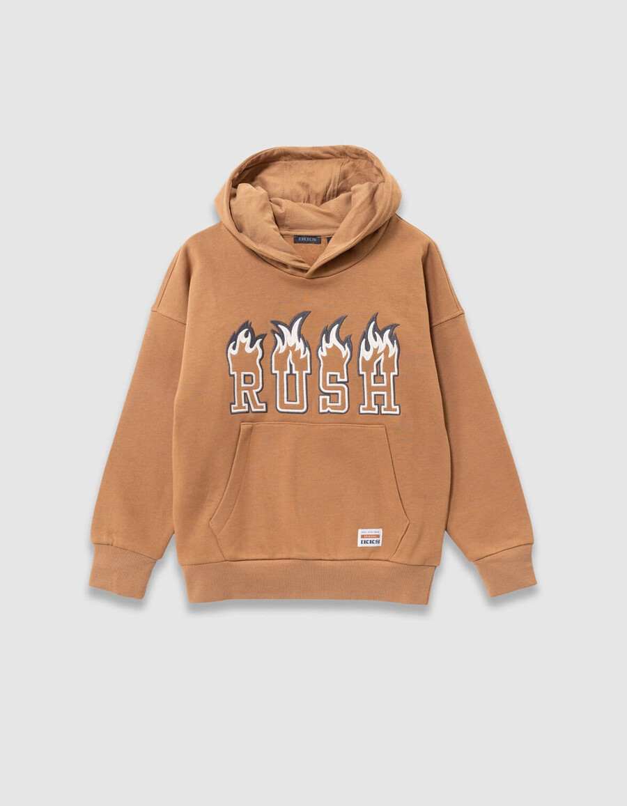 sudadera con capucha camel para niño con eslogan bordado en talla xl