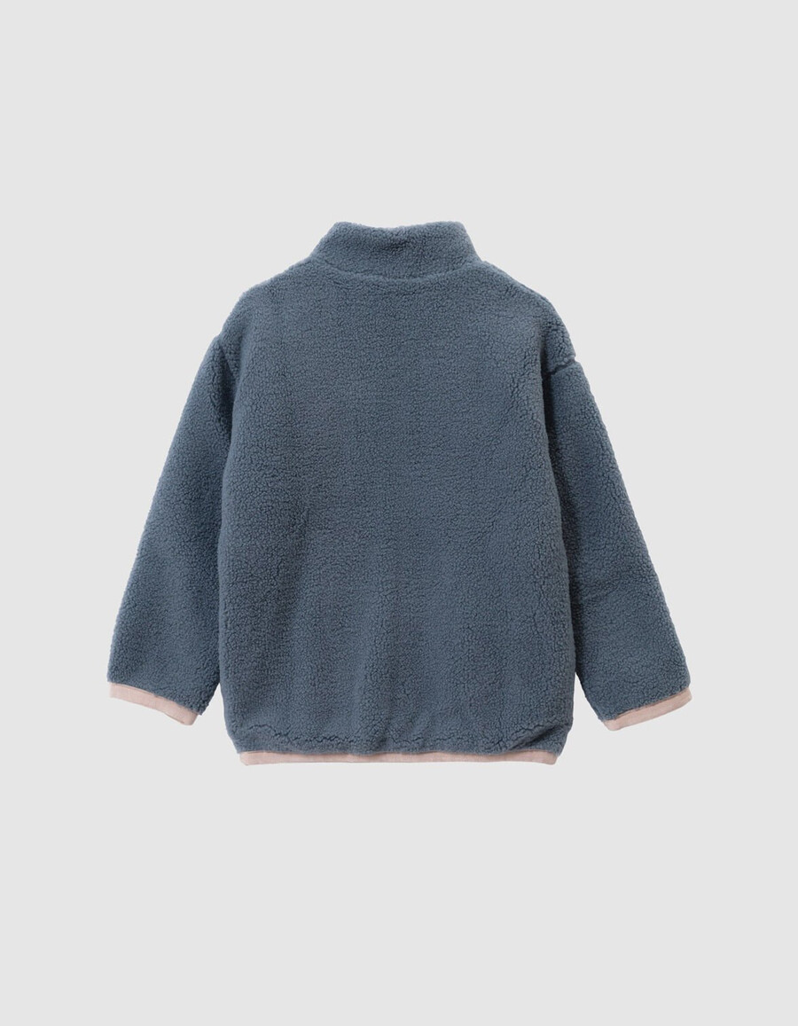 cárdigan reversible de sherpa azul y caqui para niño