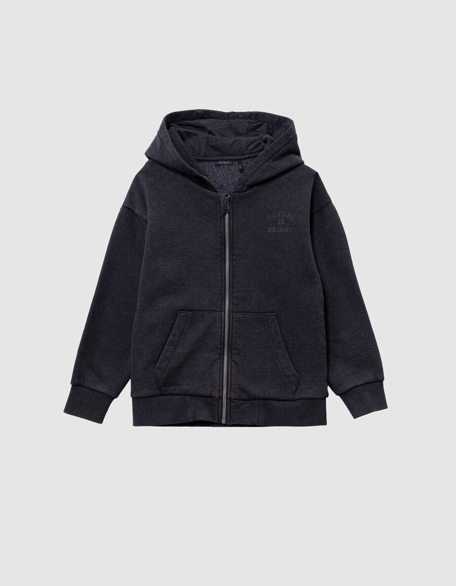 cárdigan con capucha y cremallera en negro descolorido para niño