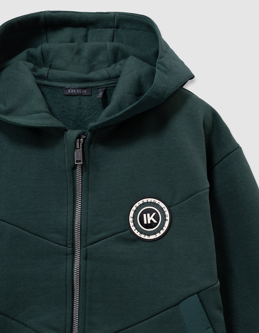 cárdigan verde con capucha y cremallera para niño