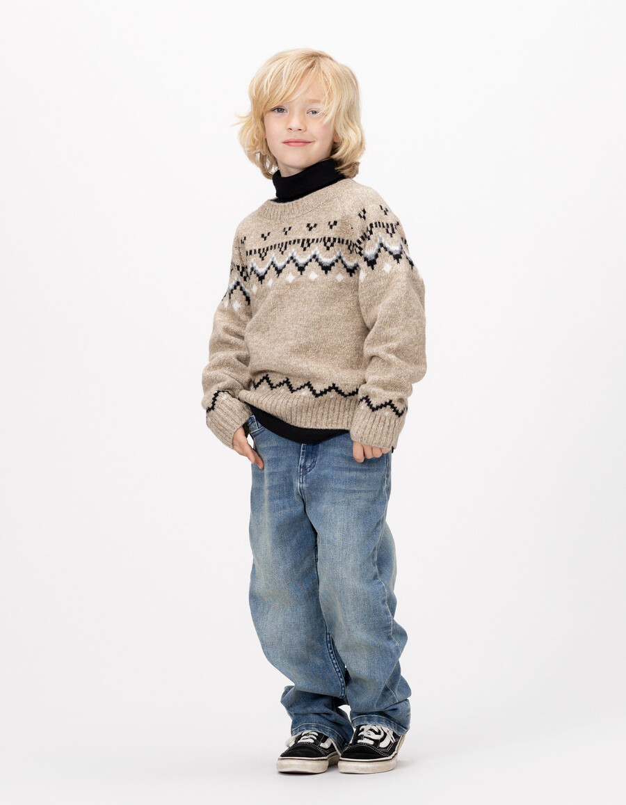 suéter de invierno de punto jacquard beige para niño